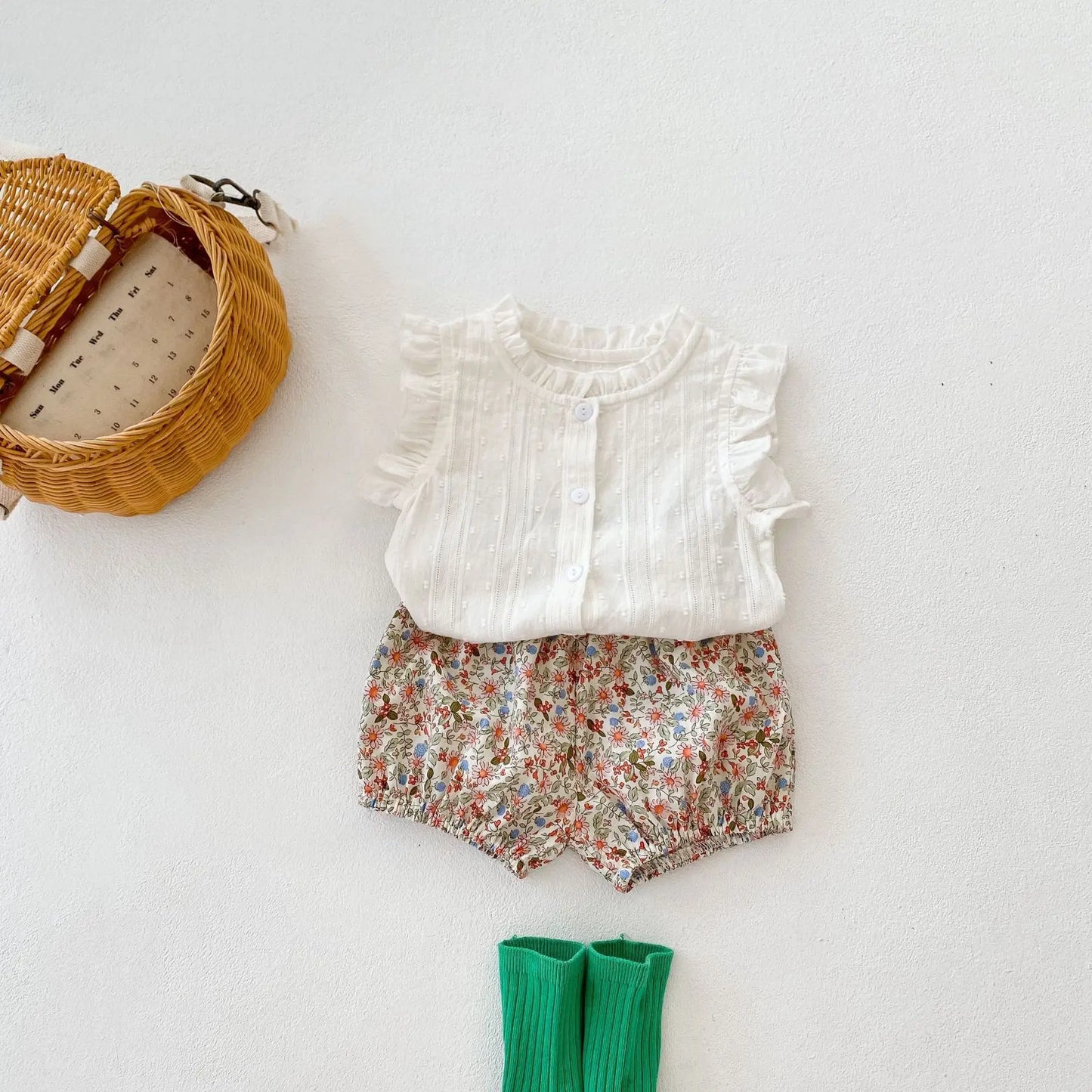 Ruffled Swiss Dot Tank Top and Floral Bloomers